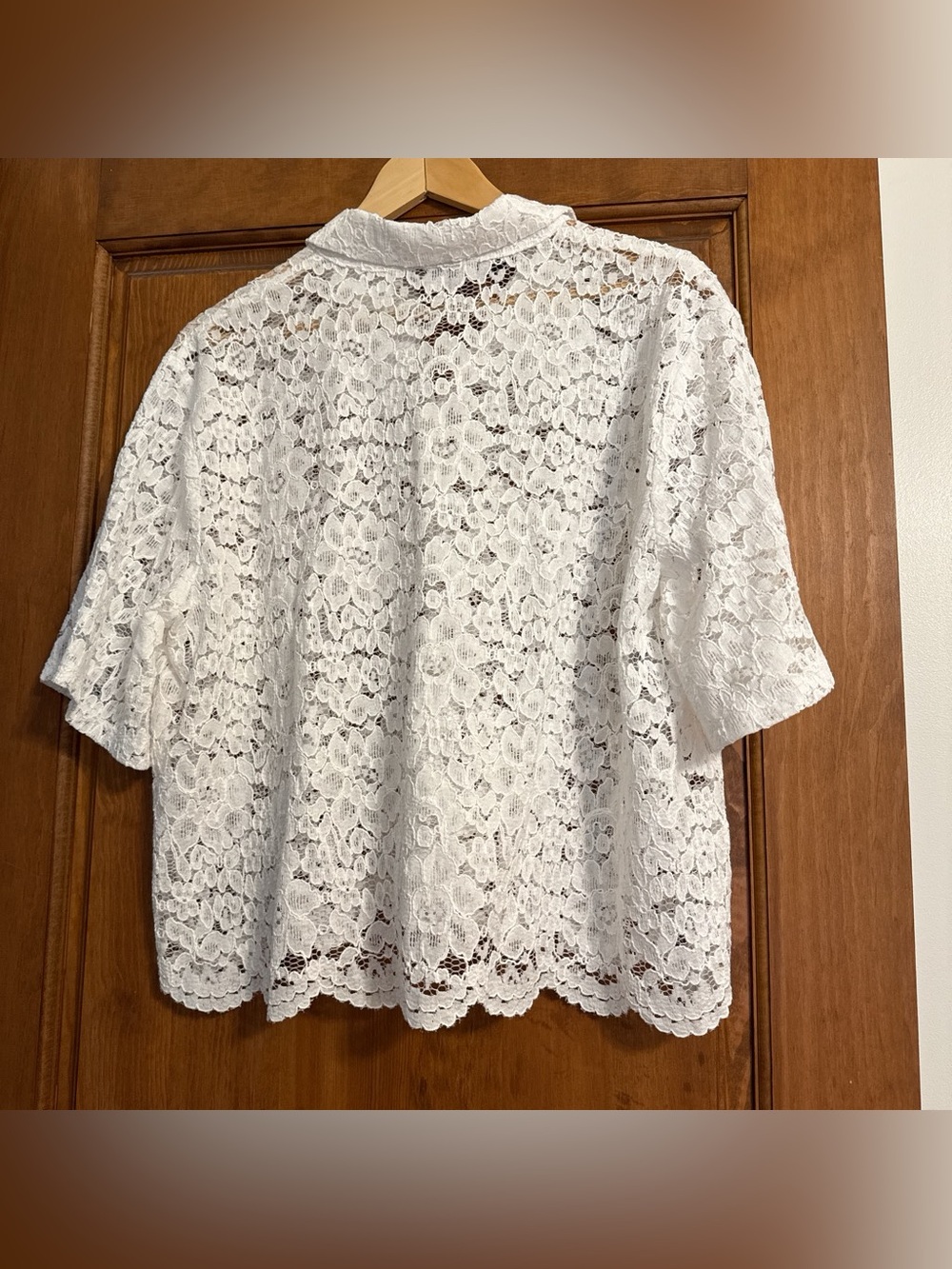 LOFT White Lace Button-Front Short Sleeve Shirt - Picture 2 of 4